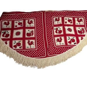 Vintage Red & White Polka Dot Rooster Kitchen Table Apron‎ with Fringe Trim